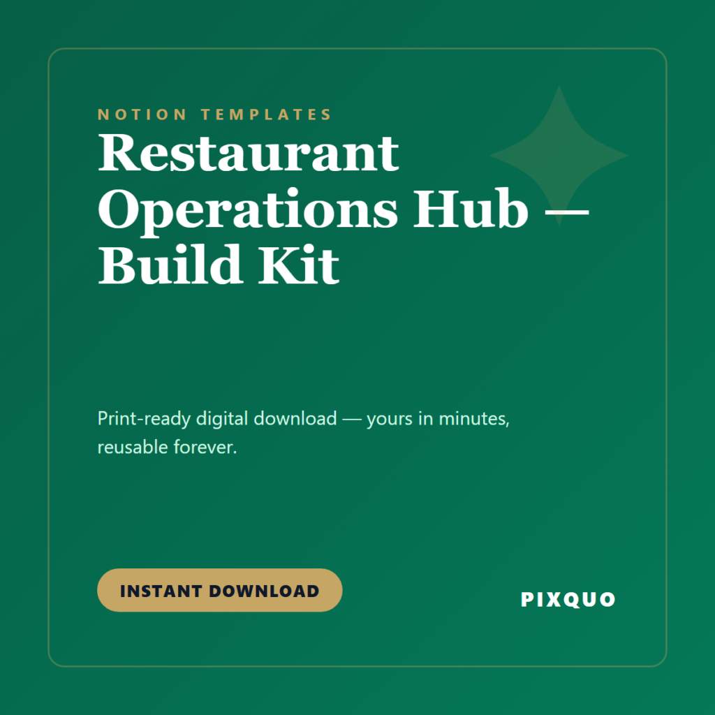 Restaurant Operations Hub — Build Kit — printable digital download