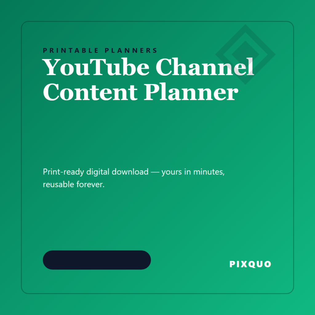 YouTube Channel Content Planner — printable digital download