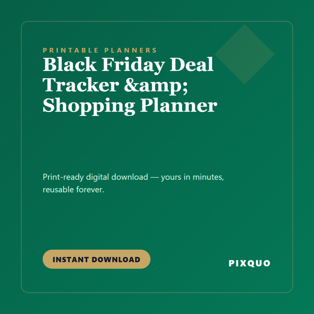 Black Friday Deal Tracker & Shopping Planner — printable digital download