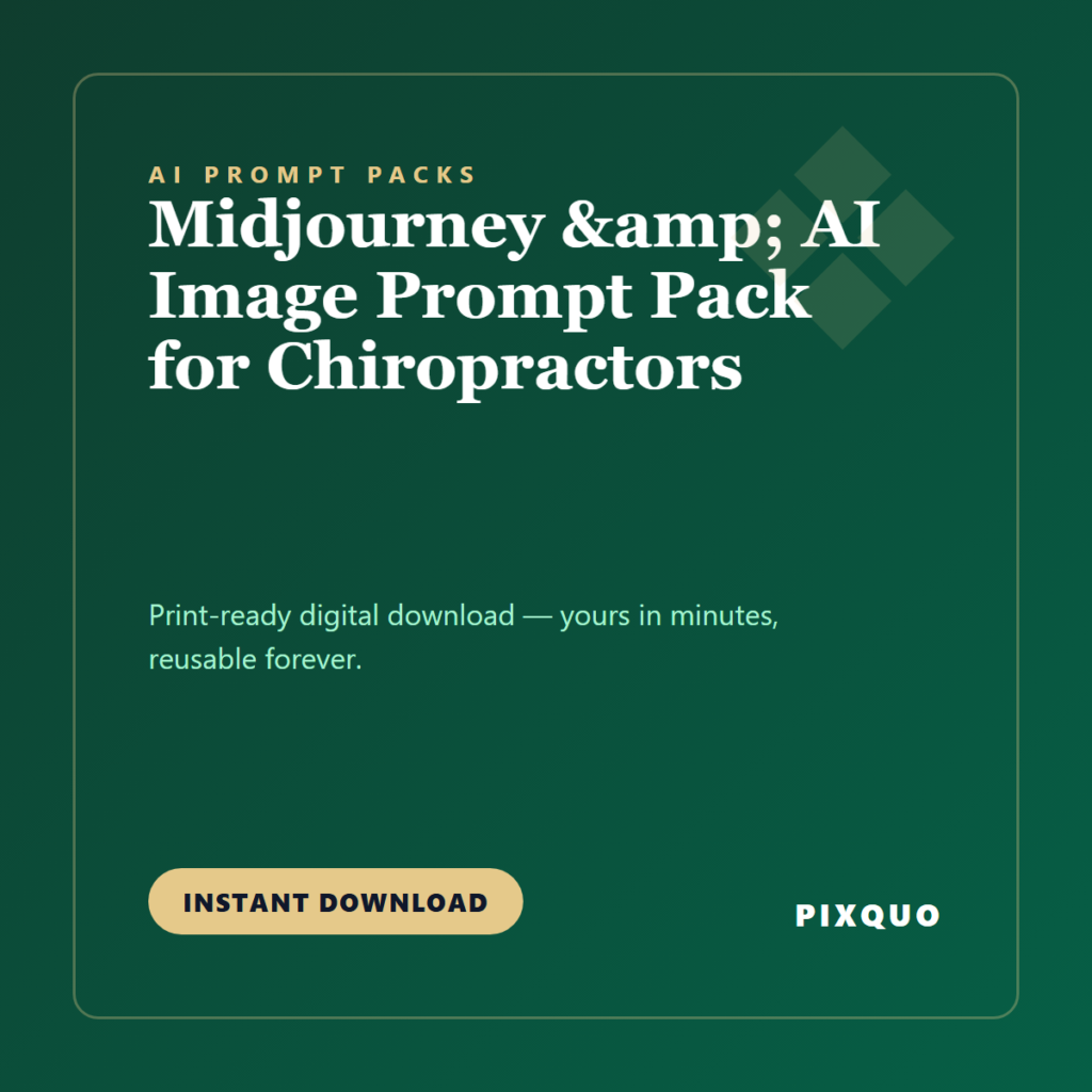 Midjourney & AI Image Prompt Pack for Chiropractors — printable digital download
