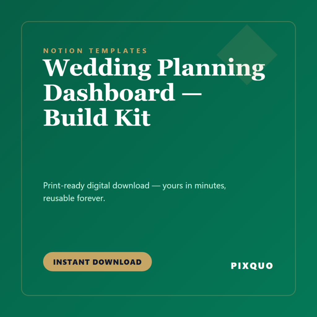 Wedding Planning Dashboard — Build Kit — printable digital download