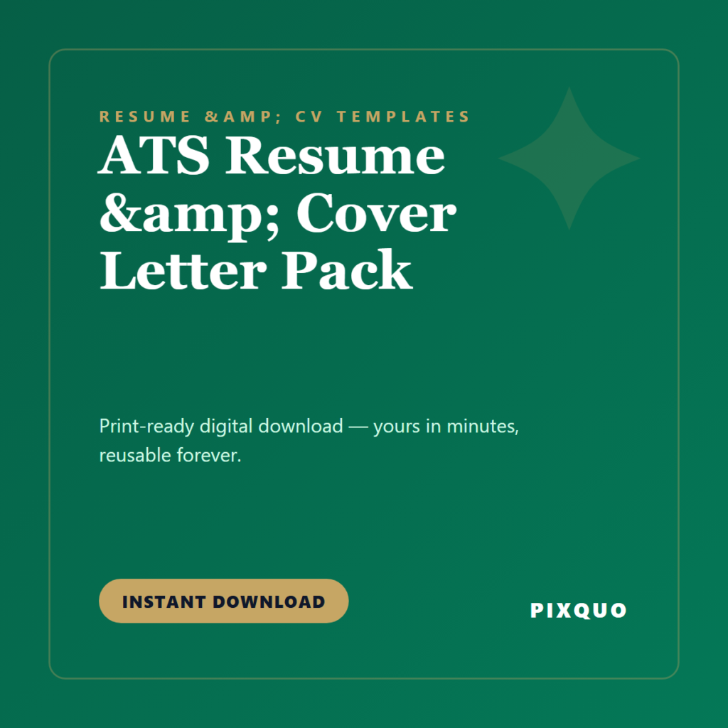 ATS Resume & Cover Letter Pack — printable digital download