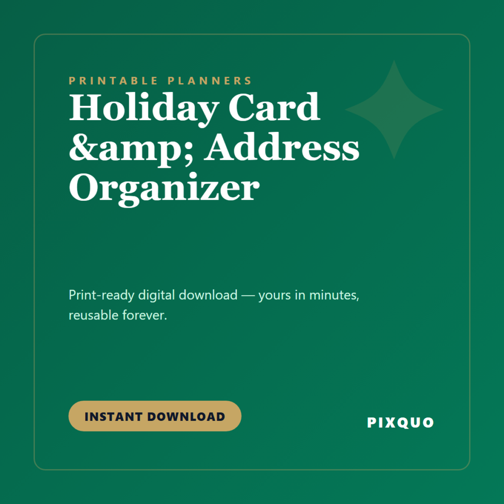 Holiday Card & Address Organizer — printable digital download