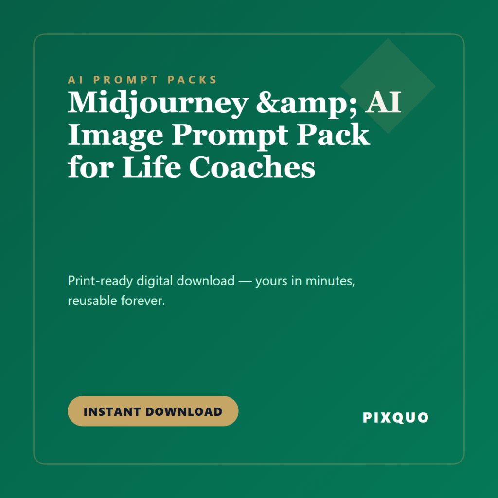 Midjourney & AI Image Prompt Pack for Life Coaches — printable digital download