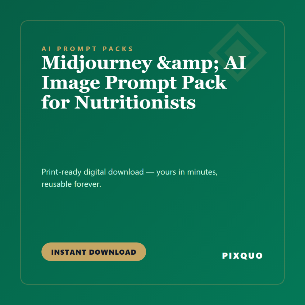 Midjourney & AI Image Prompt Pack for Nutritionists — printable digital download