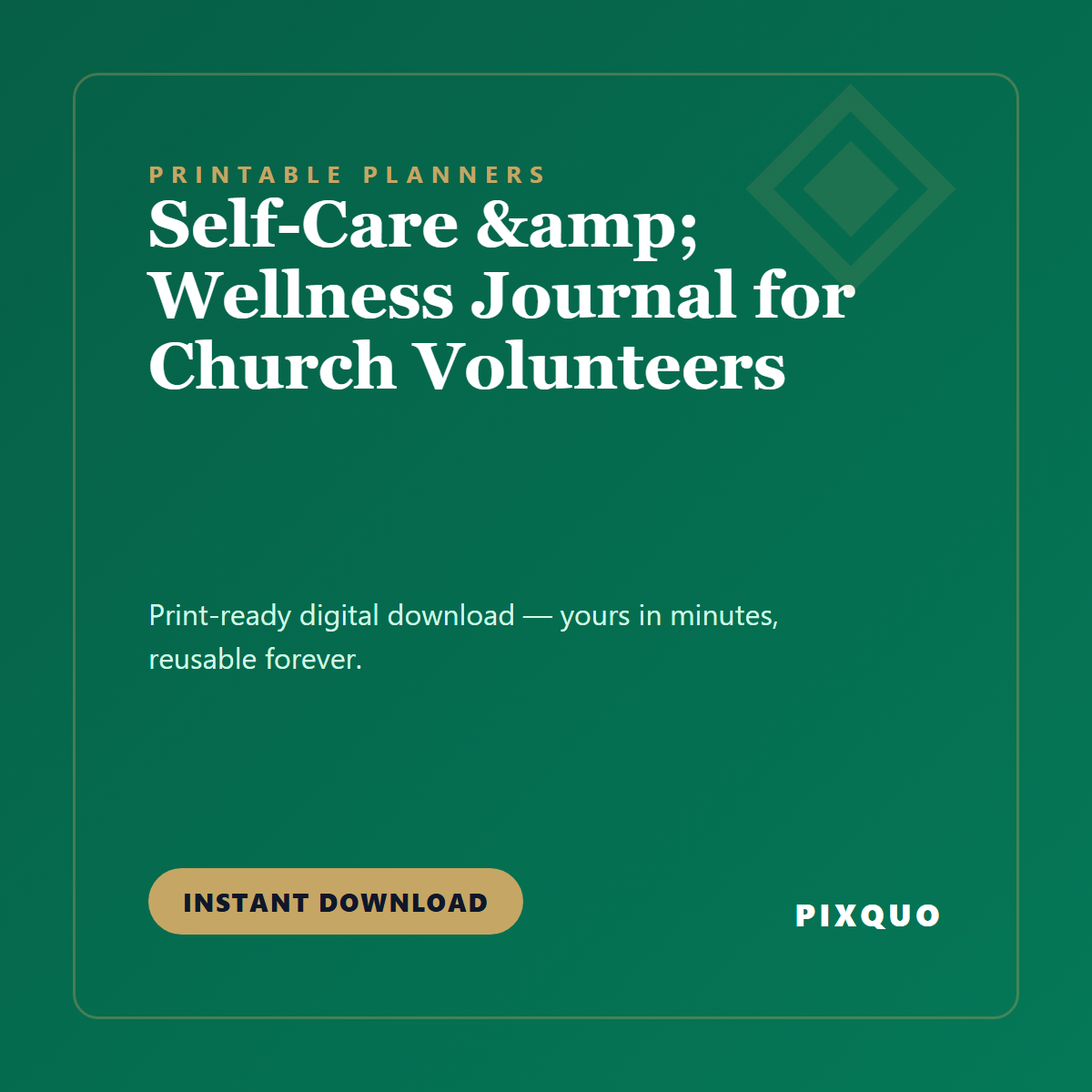 Self-Care & Wellness Journal for Church Volunteers — printable digital download