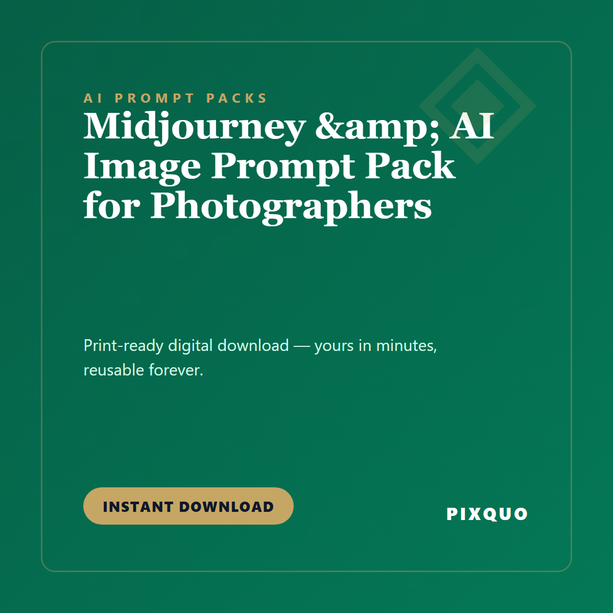Midjourney & AI Image Prompt Pack for Photographers — printable digital download