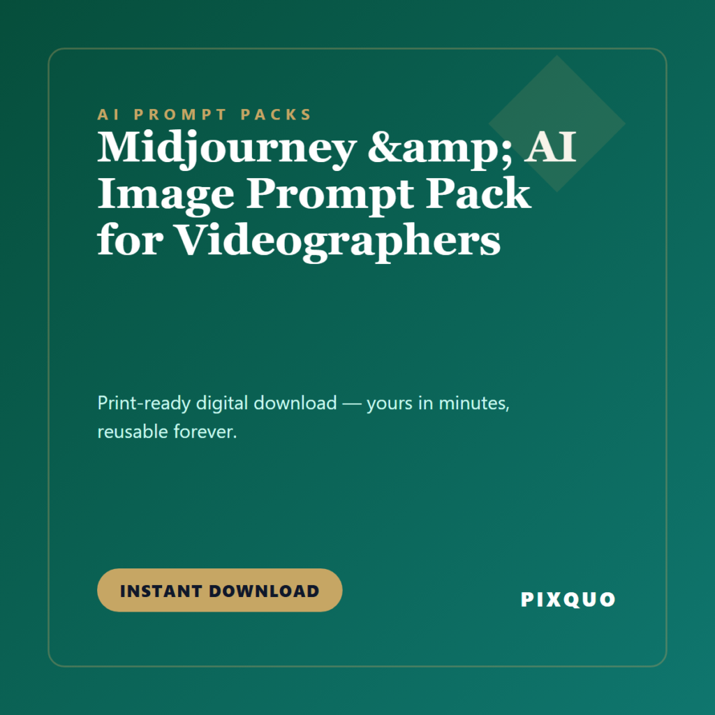 Midjourney & AI Image Prompt Pack for Videographers — printable digital download