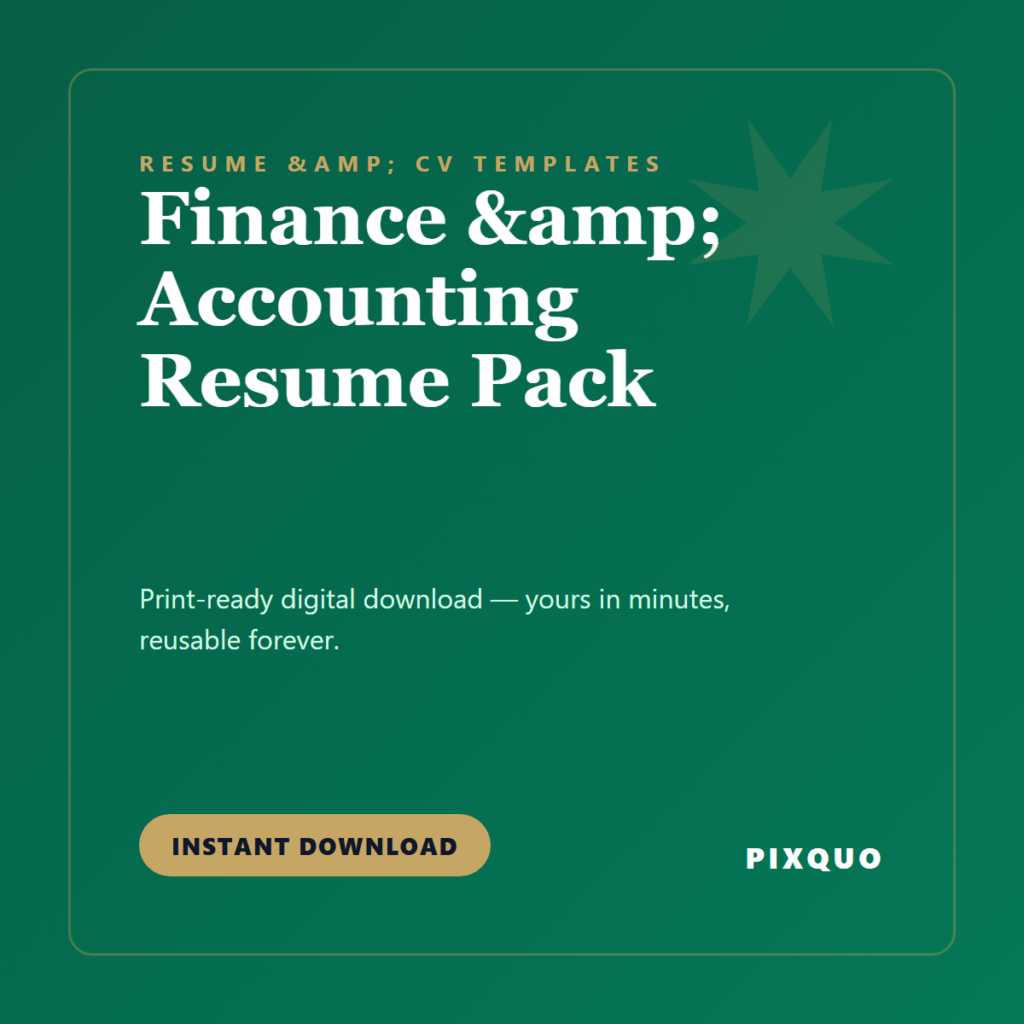 Finance & Accounting Resume Pack — printable digital download