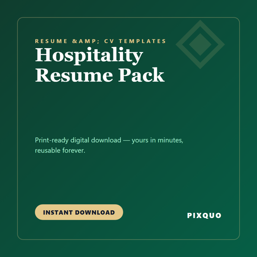 Hospitality Resume Pack — printable digital download