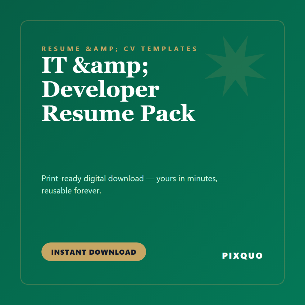 IT & Developer Resume Pack — printable digital download