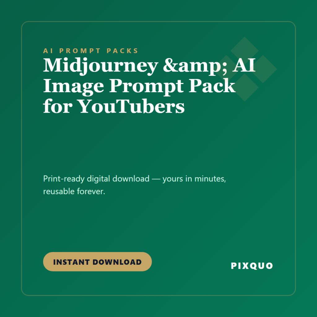Midjourney & AI Image Prompt Pack for YouTubers — printable digital download