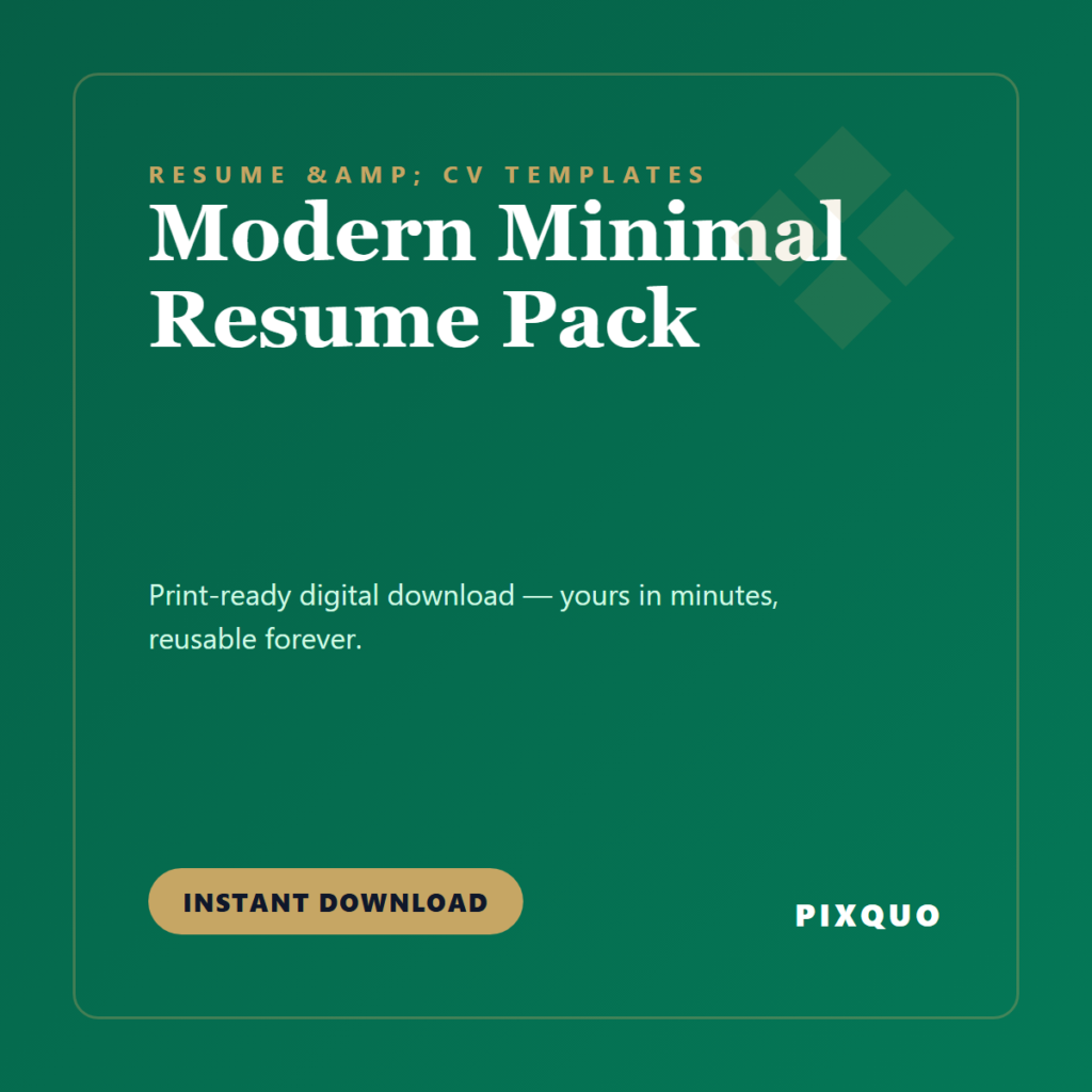 Modern Minimal Resume Pack — printable digital download