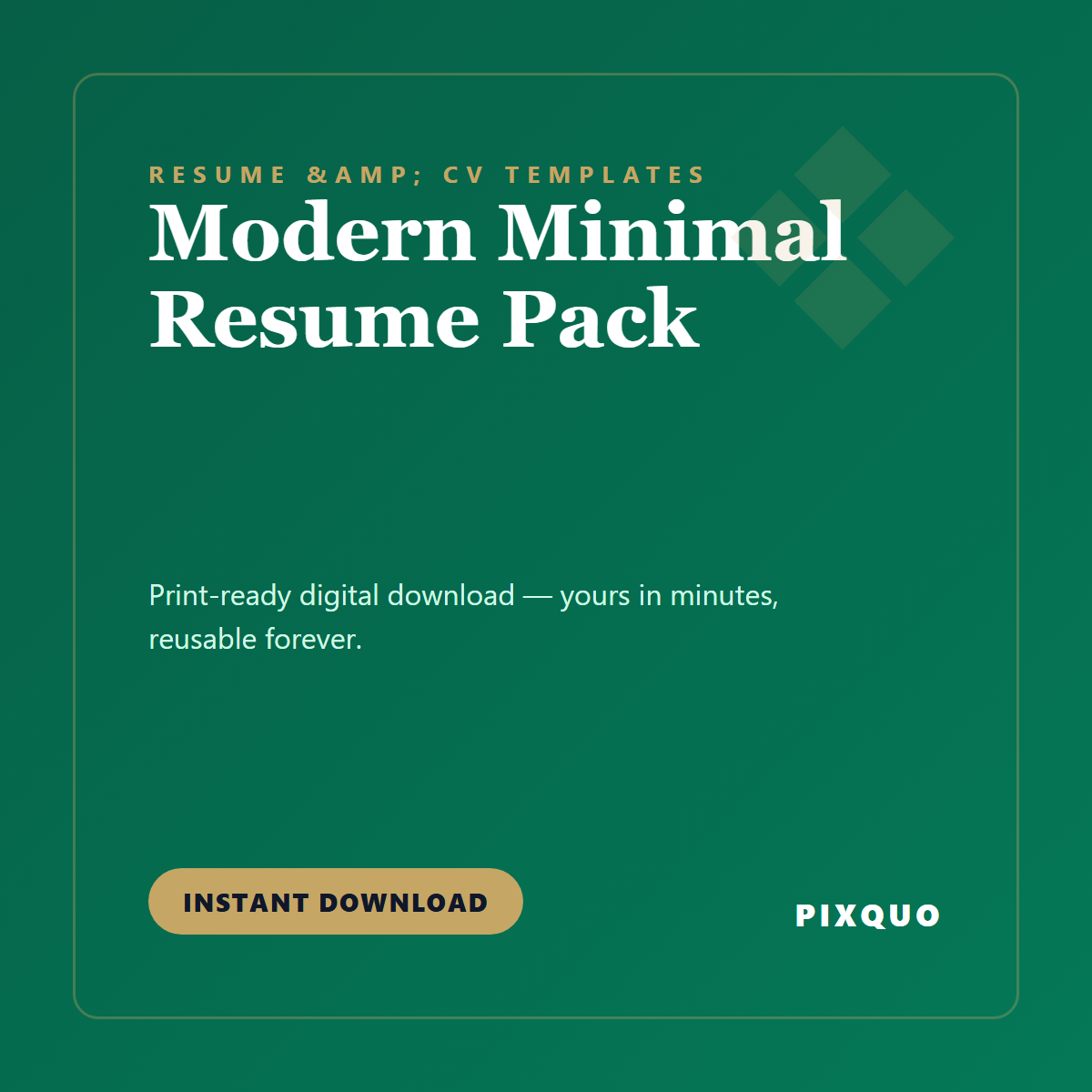 Modern Minimal Resume Pack — printable digital download
