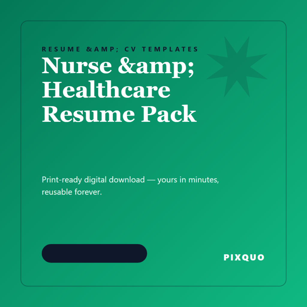 Nurse & Healthcare Resume Pack — printable digital download
