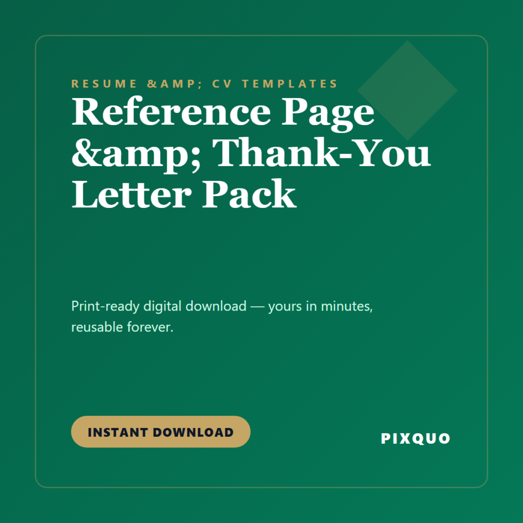 Reference Page & Thank-You Letter Pack — printable digital download