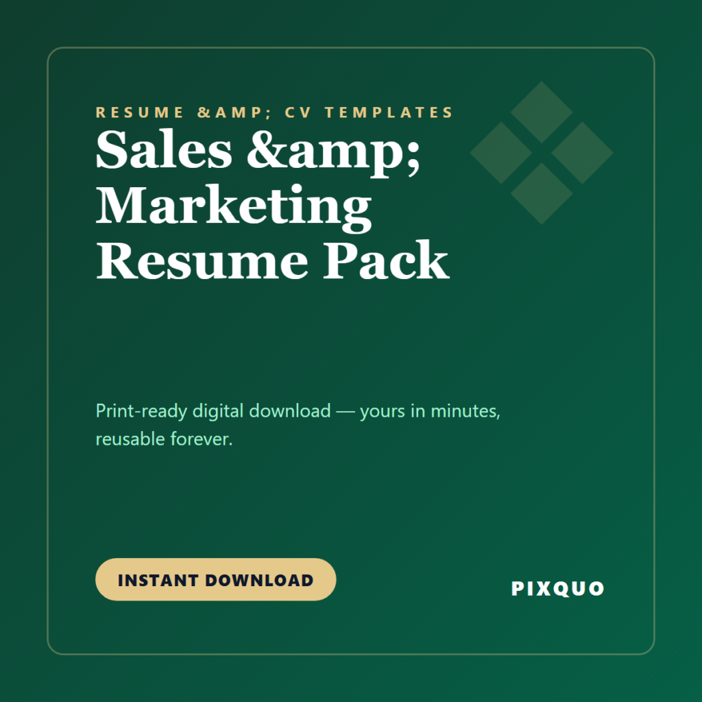 Sales & Marketing Resume Pack — printable digital download