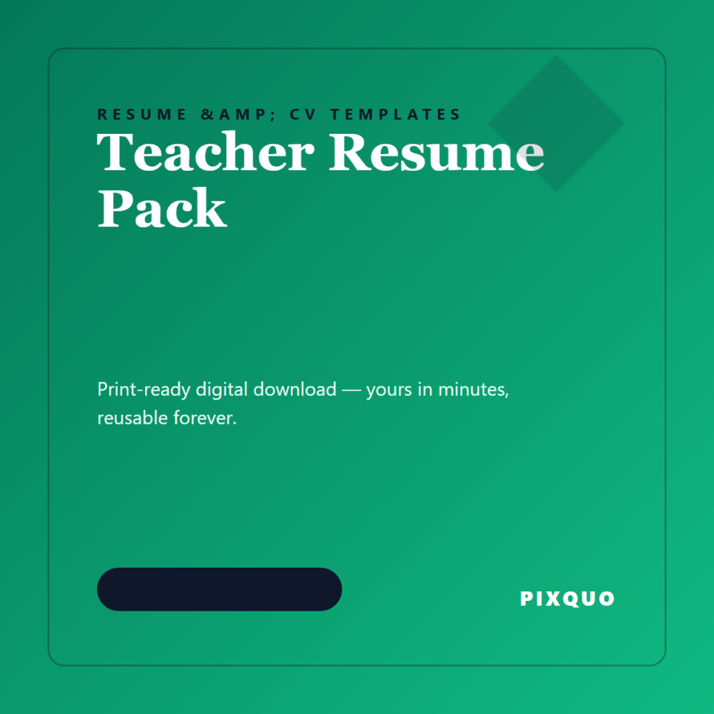 Teacher Resume Pack — printable digital download