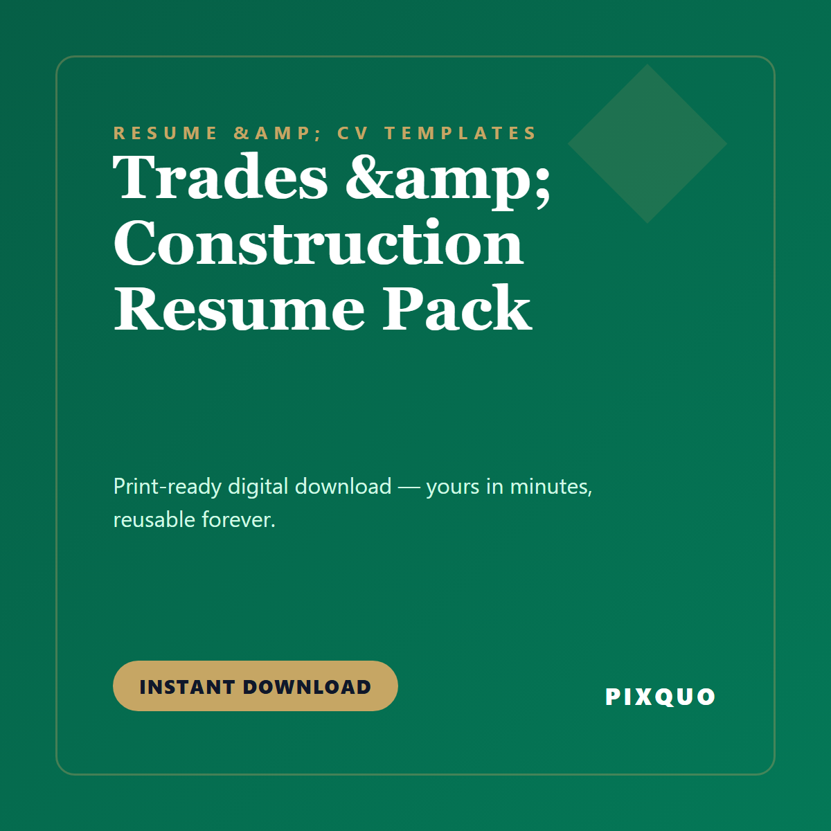 Trades & Construction Resume Pack — printable digital download