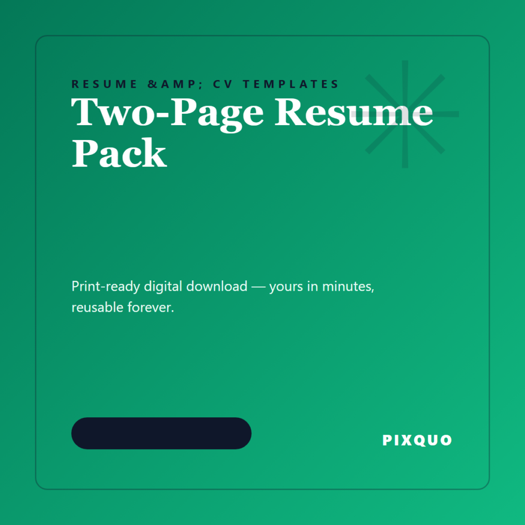 Two-Page Resume Pack — printable digital download