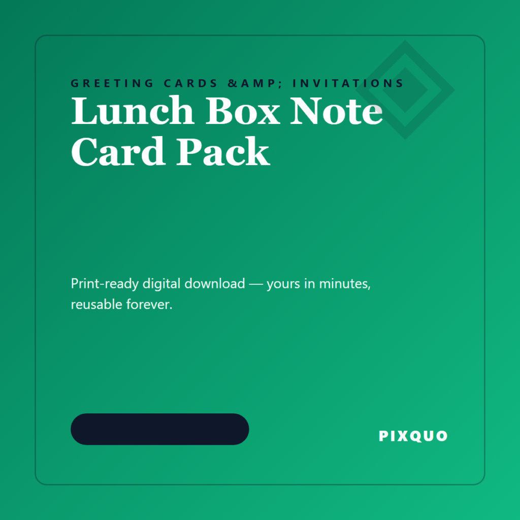 Lunch Box Note Card Pack — printable digital download