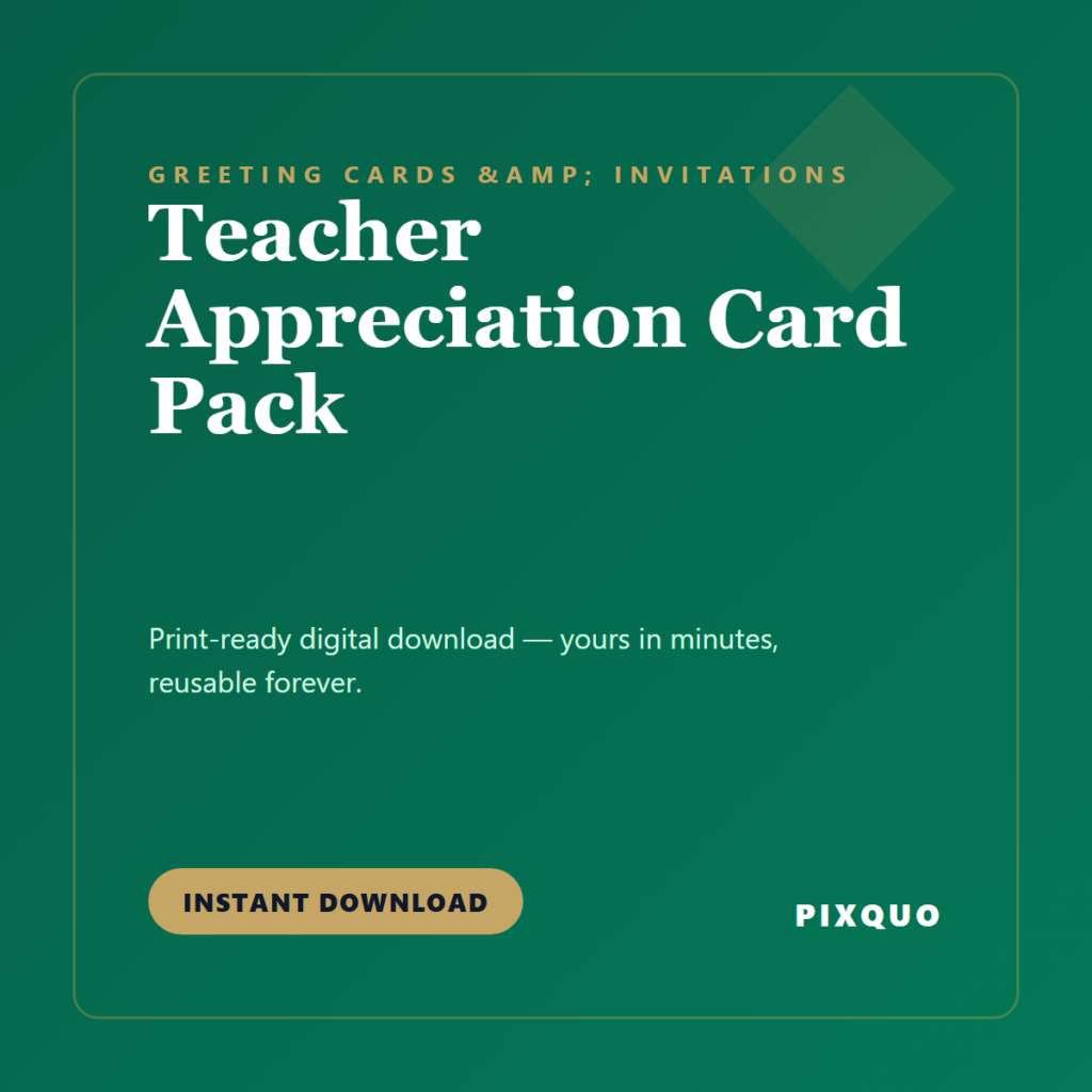 Teacher Appreciation Card Pack — printable digital download