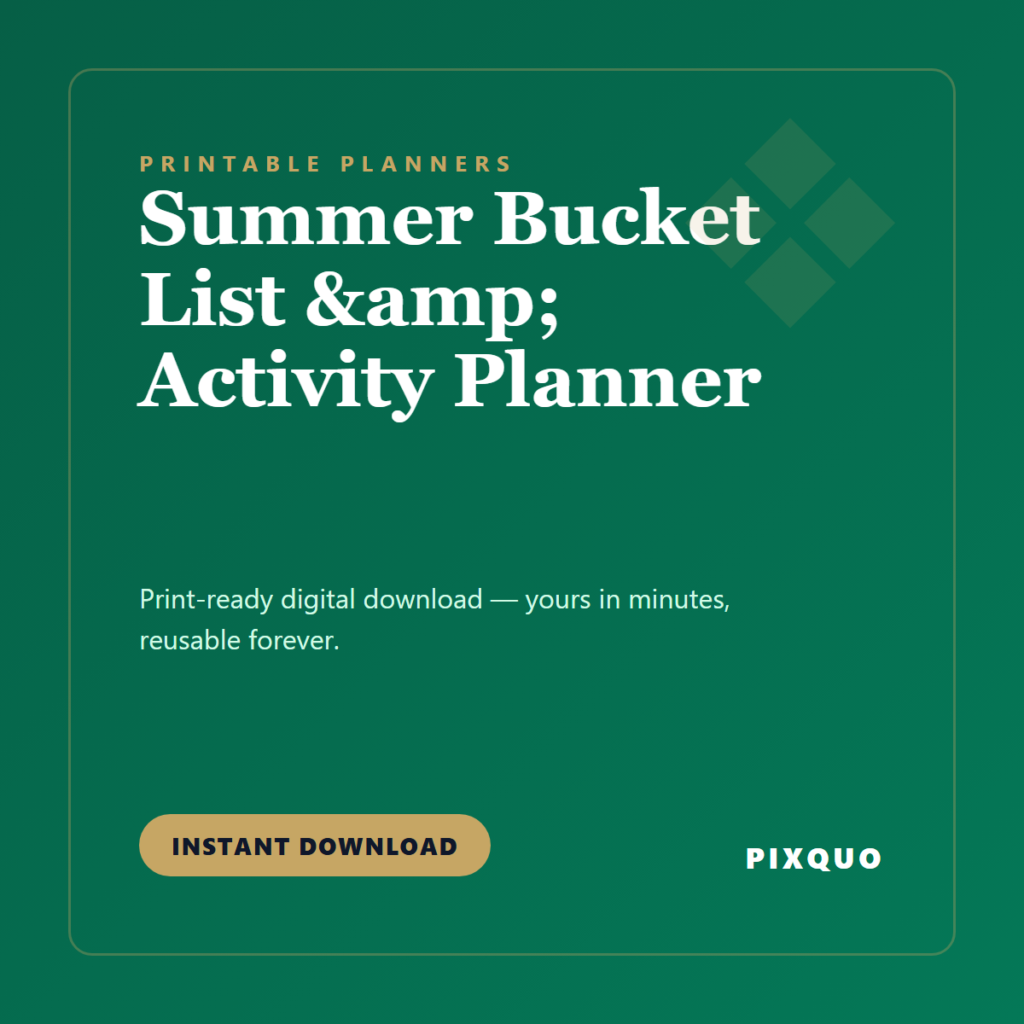 Summer Bucket List & Activity Planner — printable digital download