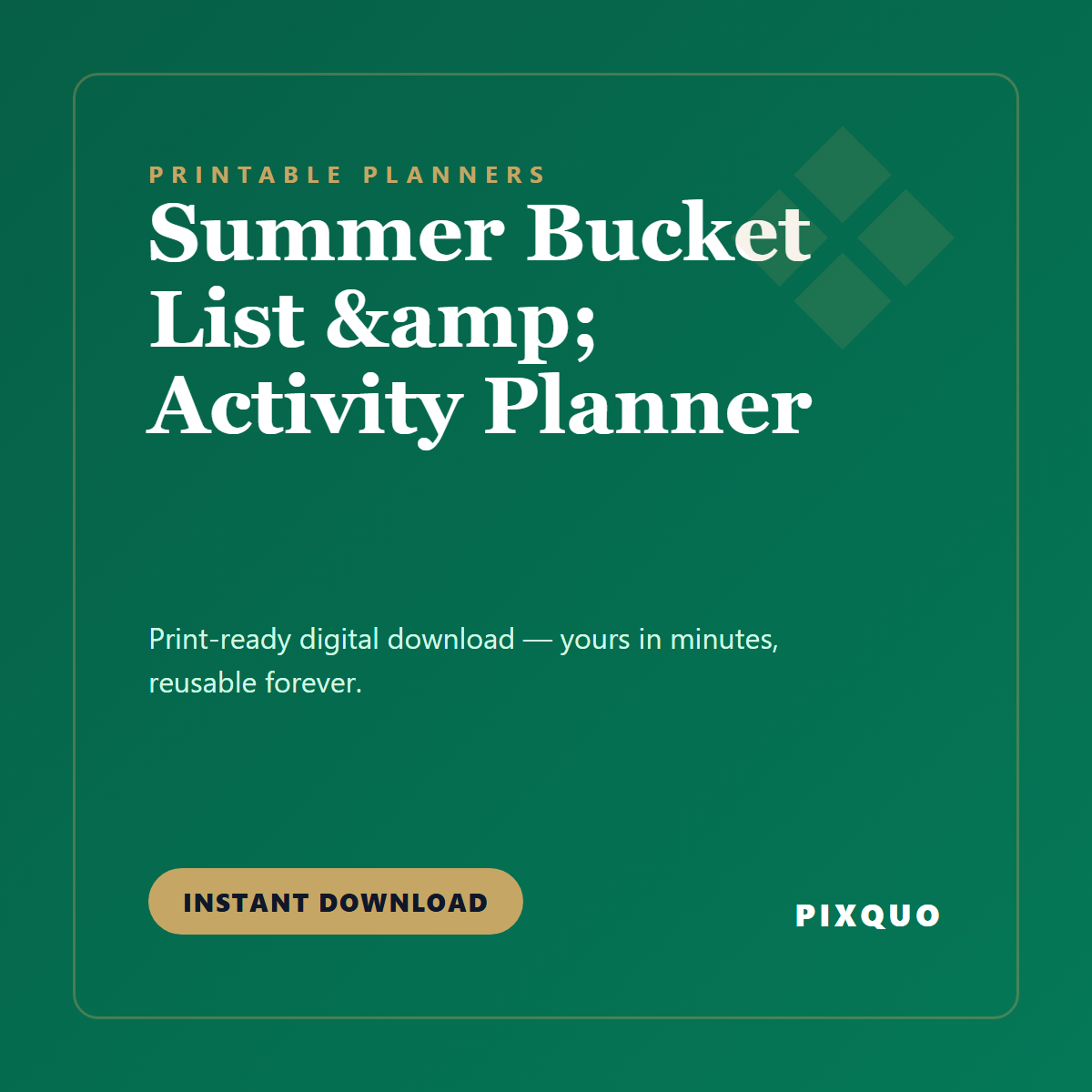Summer Bucket List & Activity Planner — printable digital download