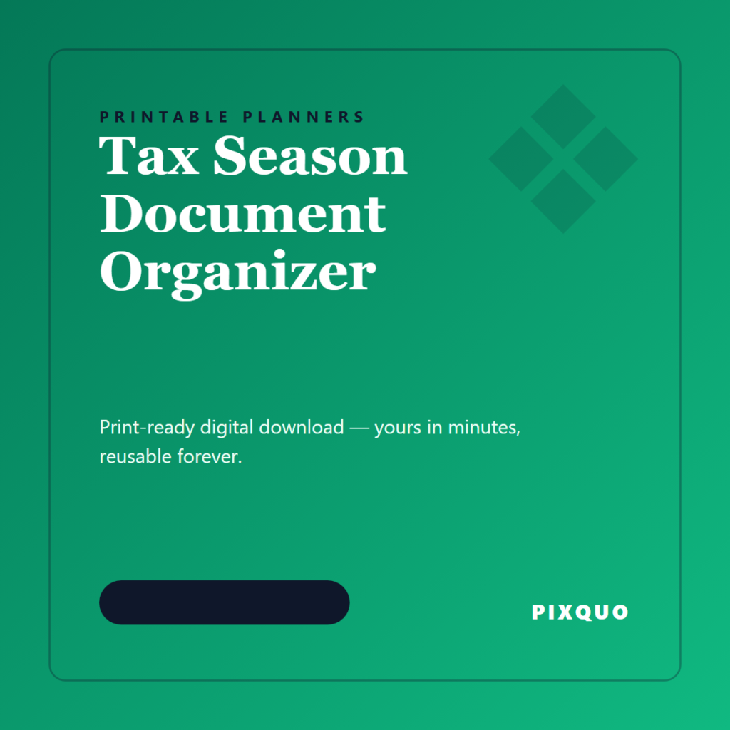 Tax Season Document Organizer — printable digital download