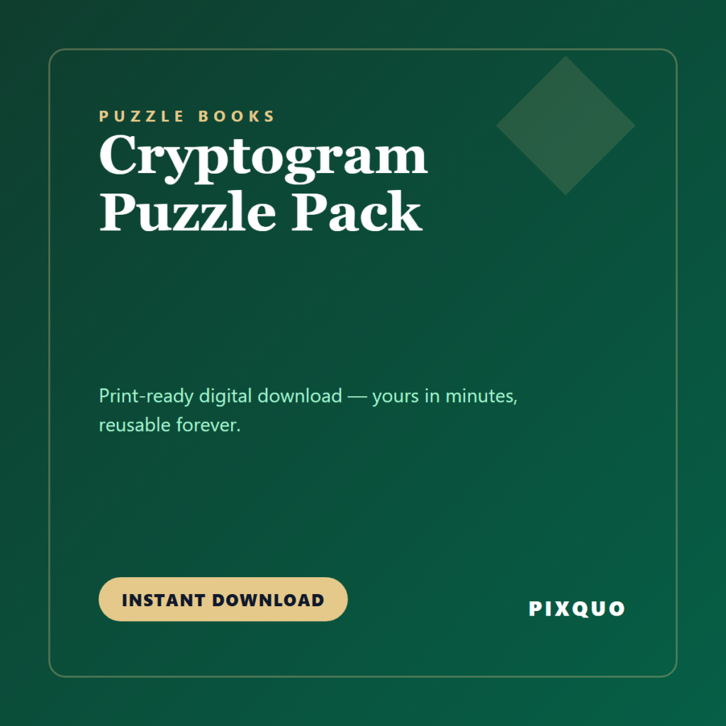 Cryptogram Puzzle Pack — printable digital download