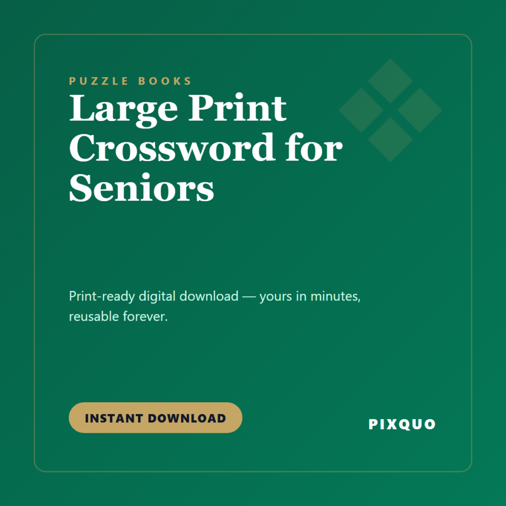 Large Print Crossword for Seniors — printable digital download