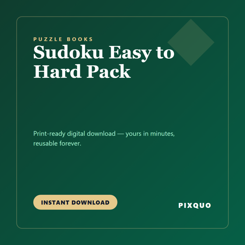 Sudoku Easy to Hard Pack — printable digital download
