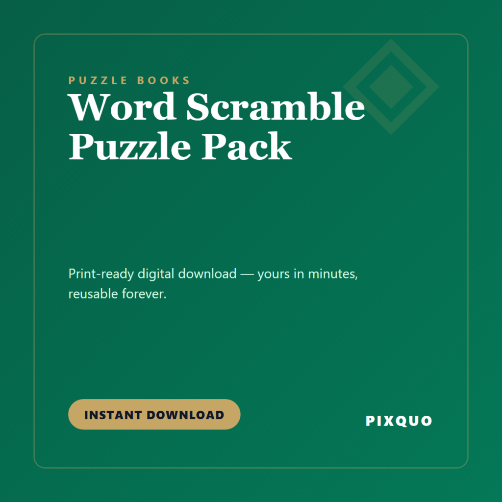 Word Scramble Puzzle Pack — printable digital download