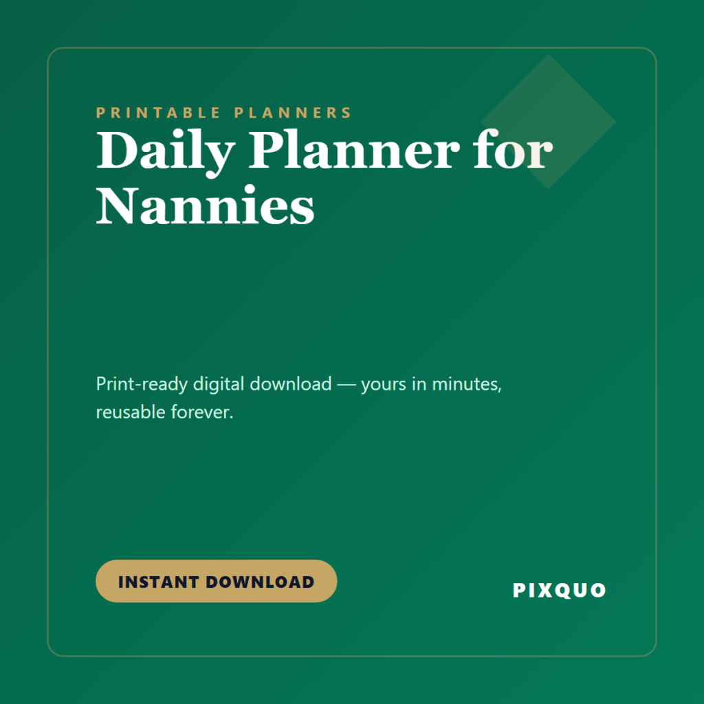 Daily Planner for Nannies — printable digital download