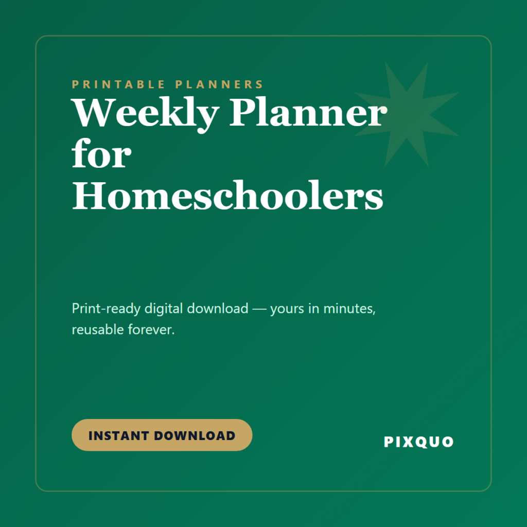 Weekly Planner for Homeschoolers — printable digital download