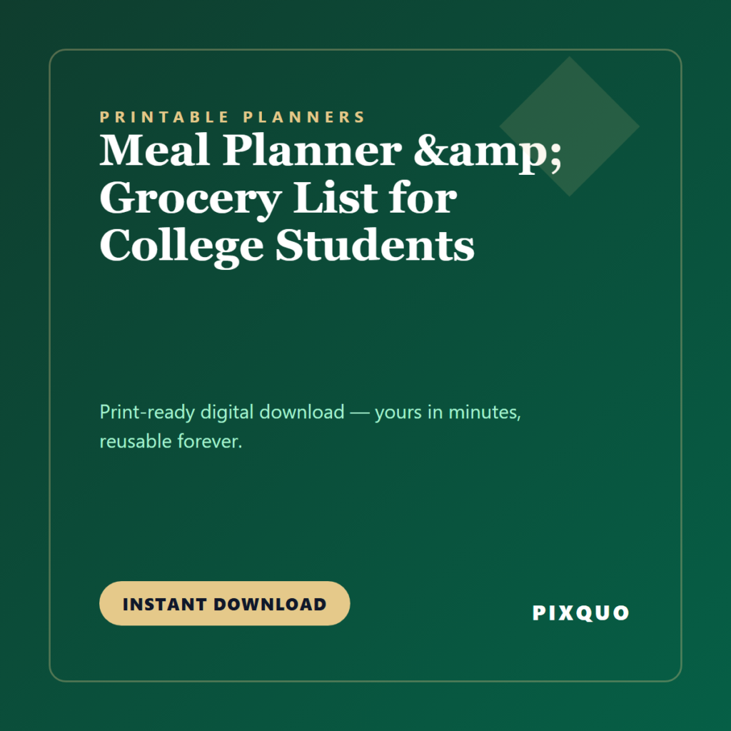 Meal Planner & Grocery List for College Students — printable digital download