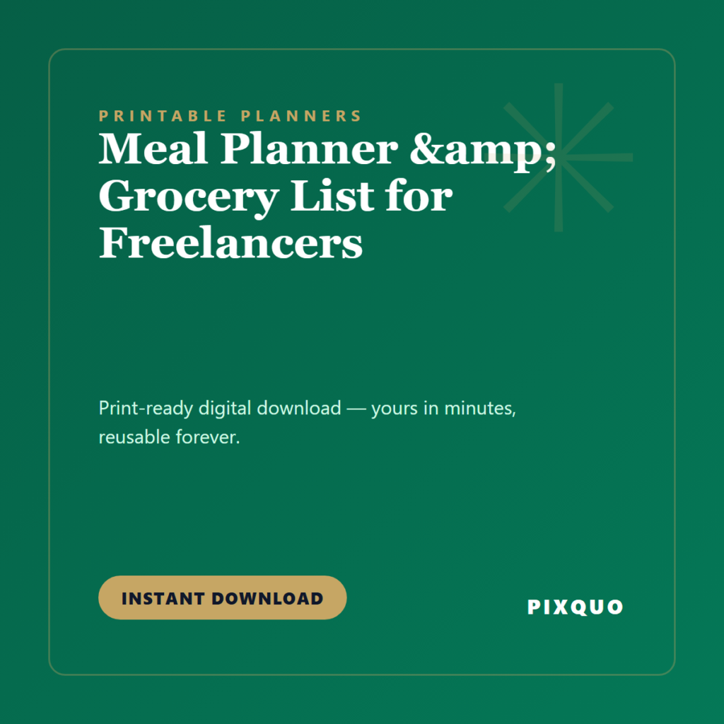 Meal Planner & Grocery List for Freelancers — printable digital download