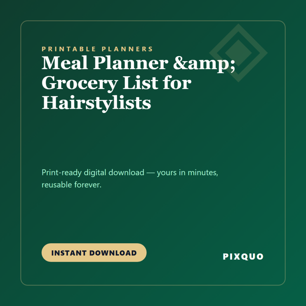 Meal Planner & Grocery List for Hairstylists — printable digital download