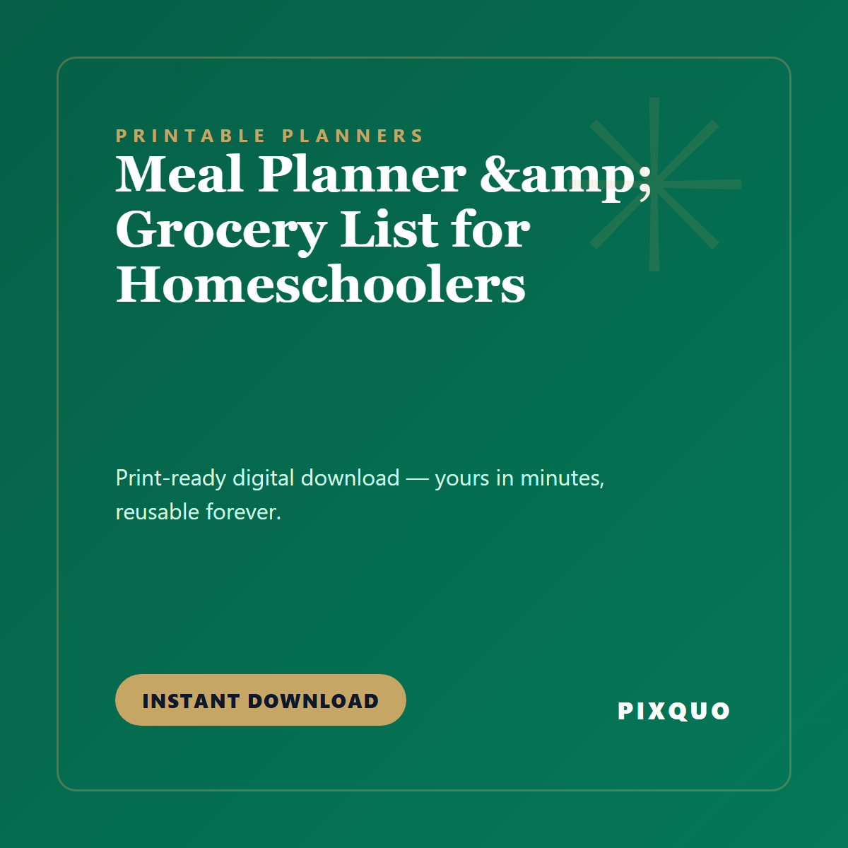 Meal Planner & Grocery List for Homeschoolers — printable digital download
