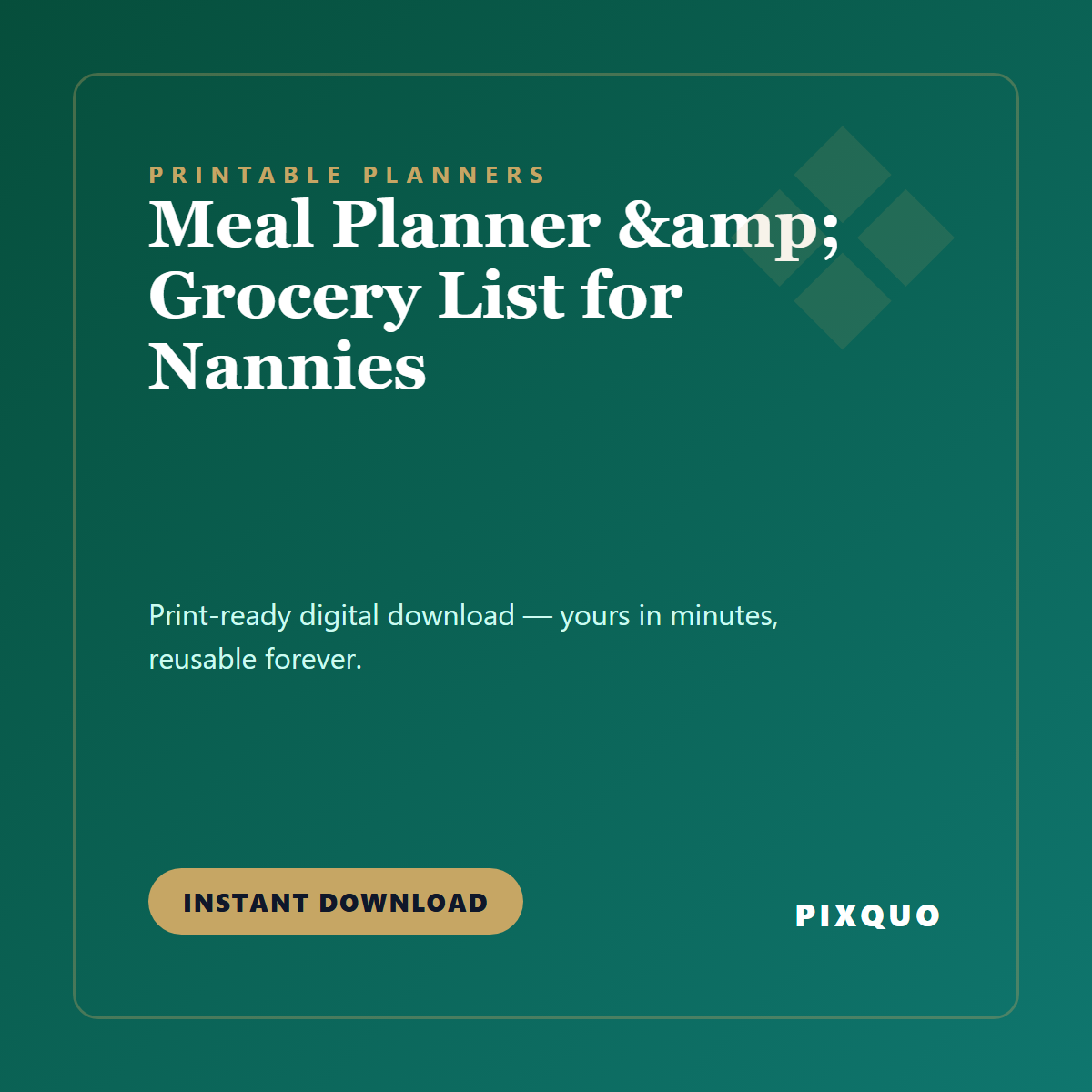 Meal Planner & Grocery List for Nannies — printable digital download