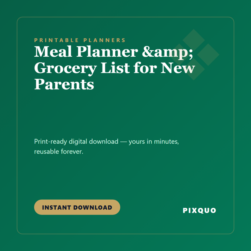 Meal Planner & Grocery List for New Parents — printable digital download