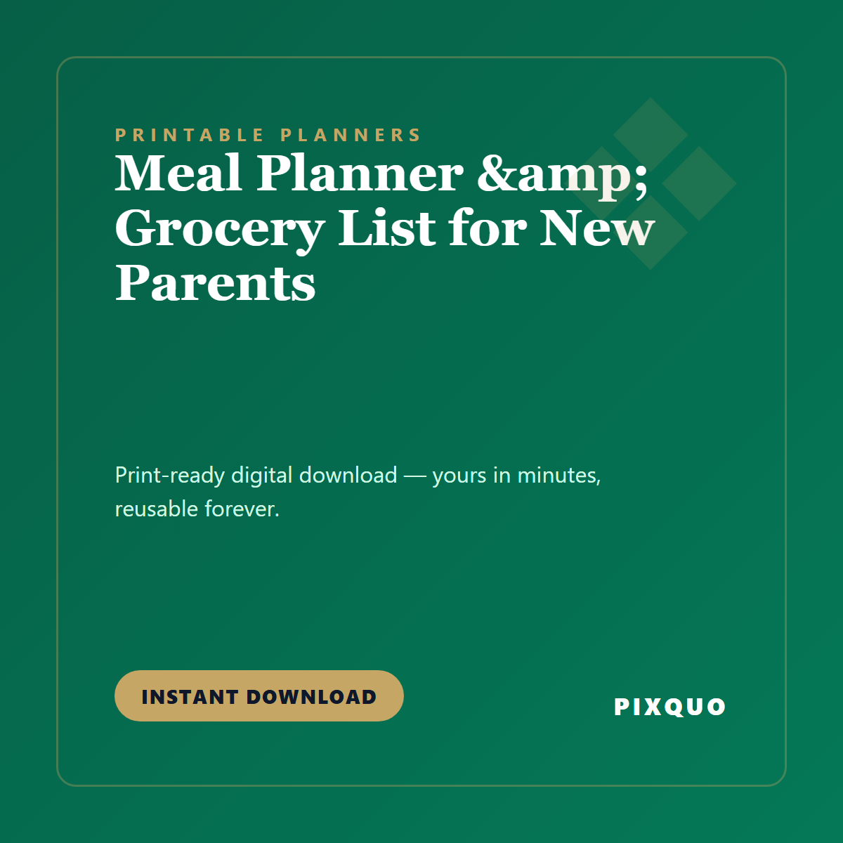 Meal Planner & Grocery List for New Parents — printable digital download