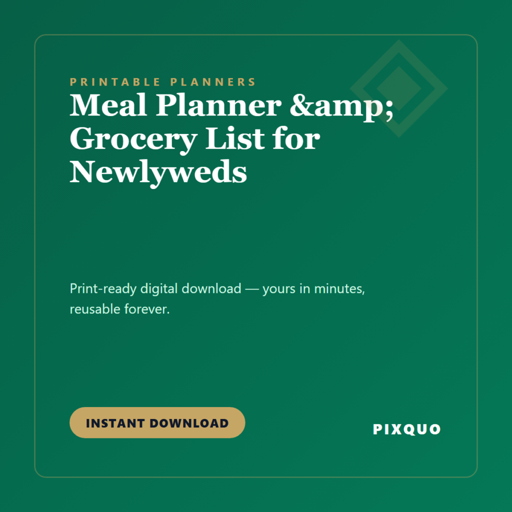 Meal Planner & Grocery List for Newlyweds — printable digital download