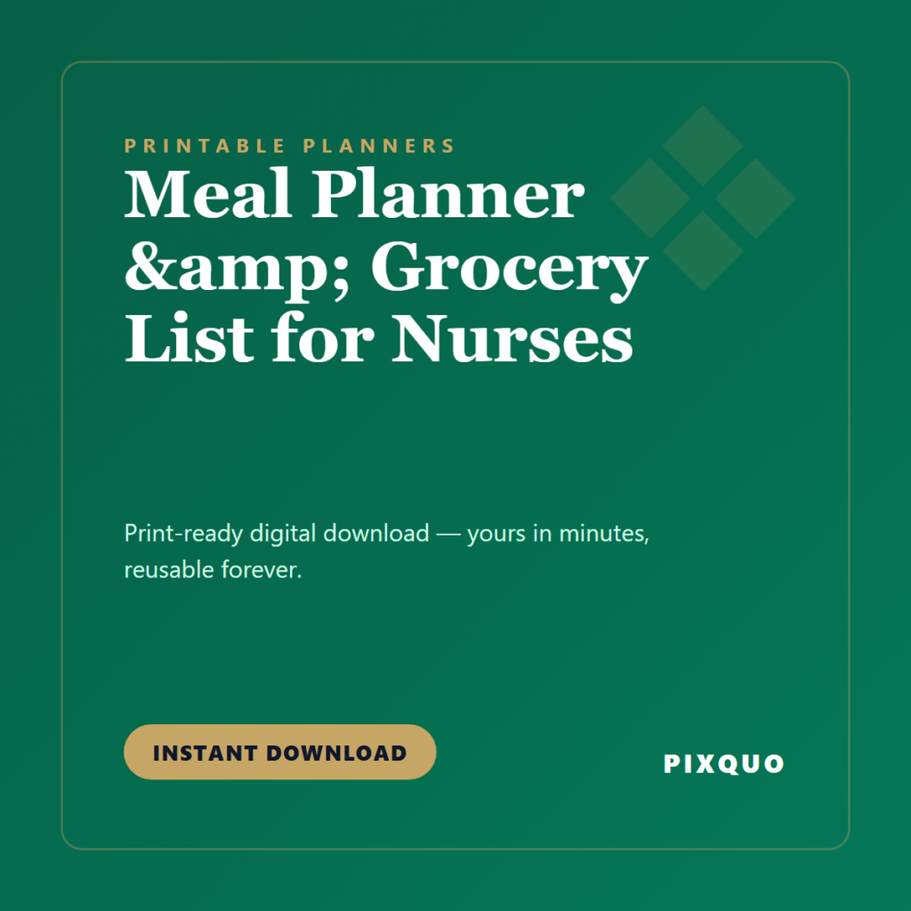Meal Planner & Grocery List for Nurses — printable digital download
