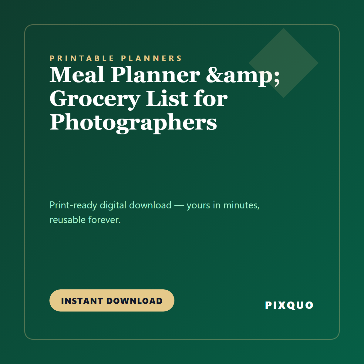 Meal Planner & Grocery List for Photographers — printable digital download