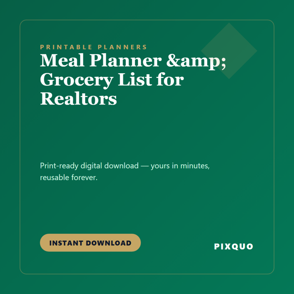 Meal Planner & Grocery List for Realtors — printable digital download