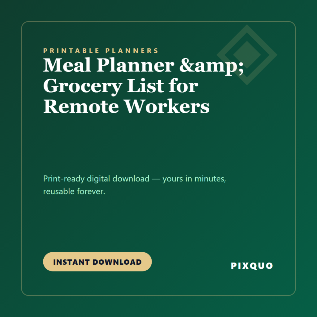 Meal Planner & Grocery List for Remote Workers — printable digital download