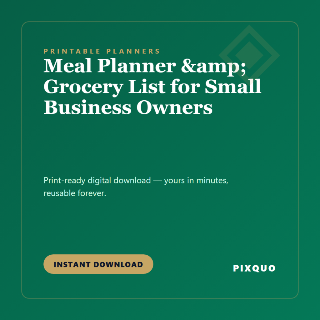 Meal Planner & Grocery List for Small Business Owners — printable digital download
