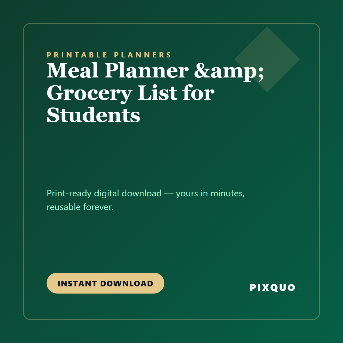Meal Planner & Grocery List for Students — printable digital download