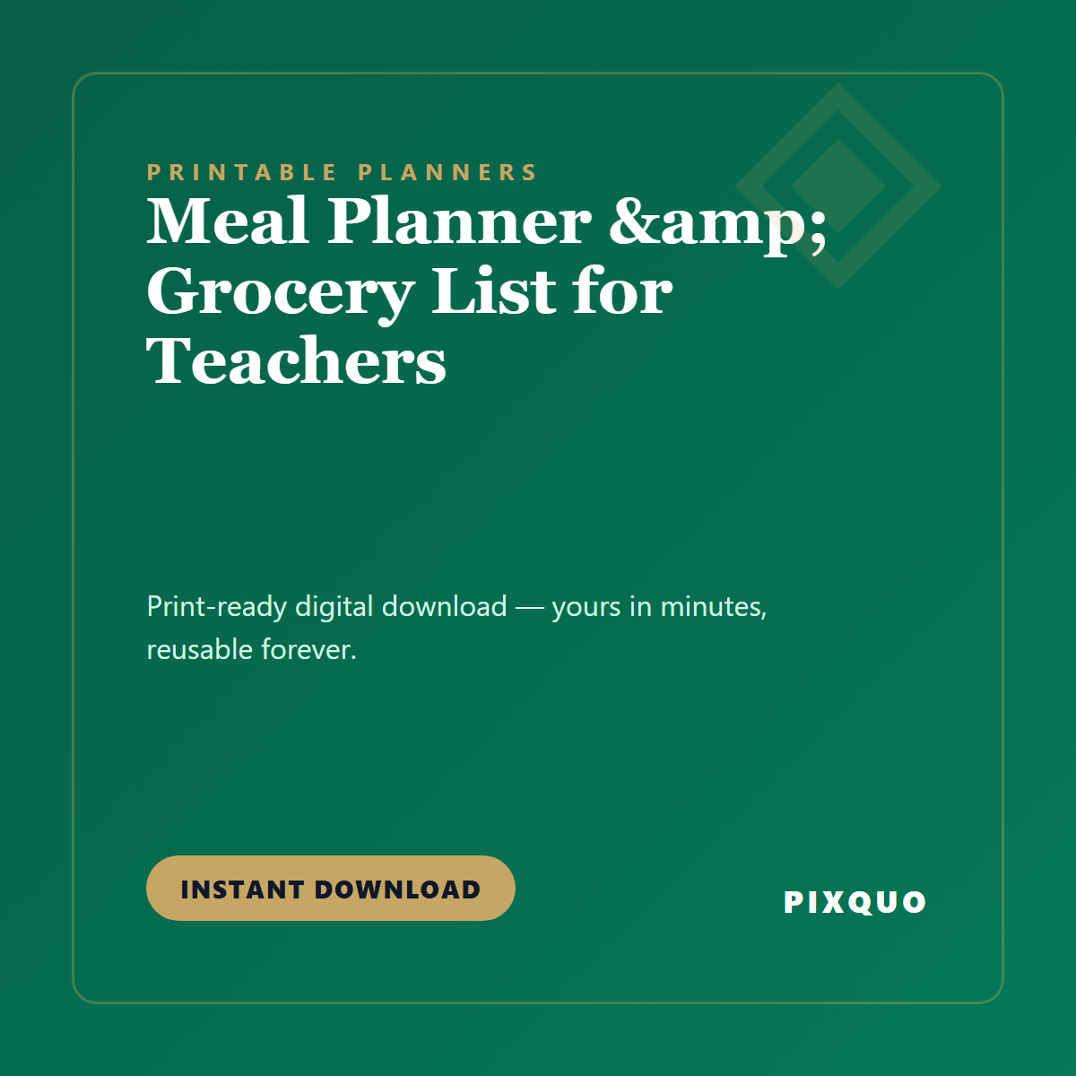 Meal Planner & Grocery List for Teachers — printable digital download